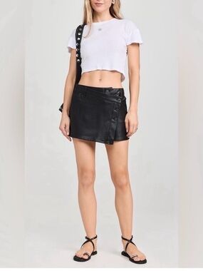 Free People Wynne Vegan Leather Mini Skirt in Black, Size 26